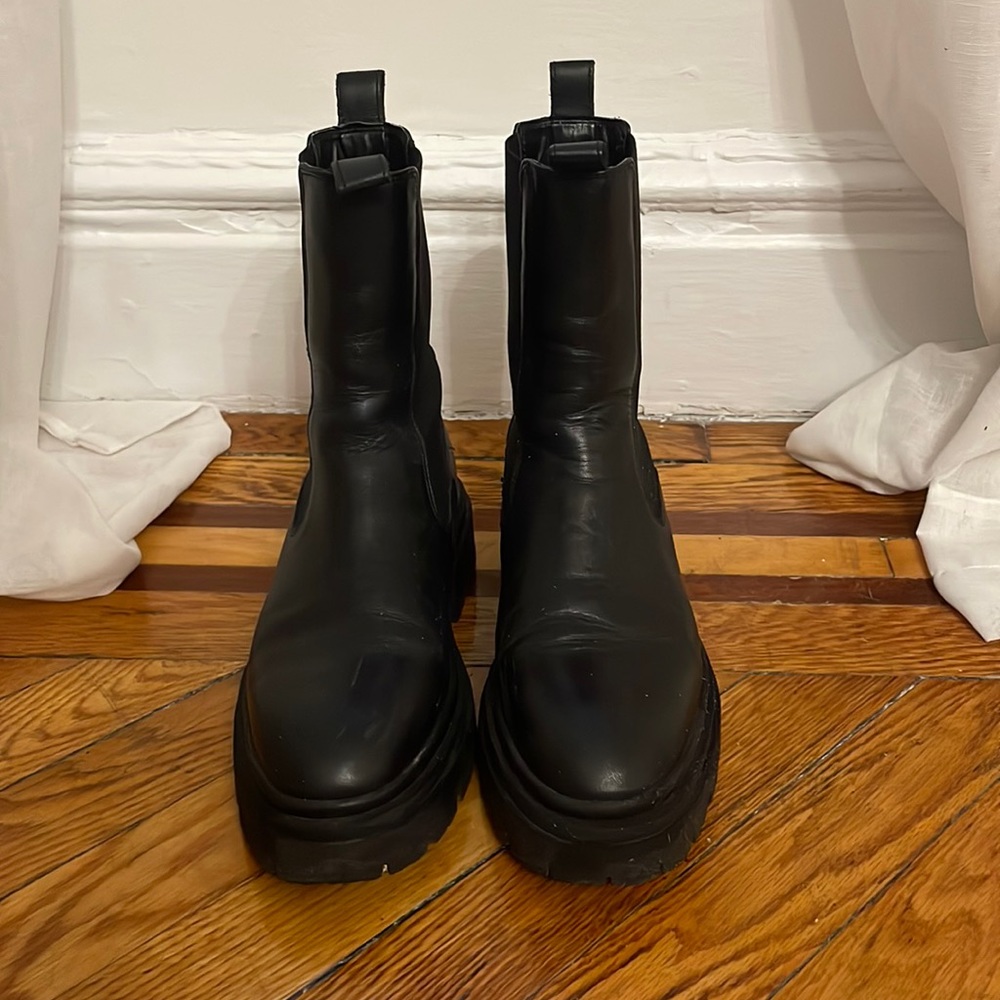 Zara black leather lug sole booties